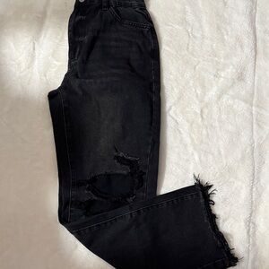 SHEIN Black Straight Leg Jeans with Frayed Hem